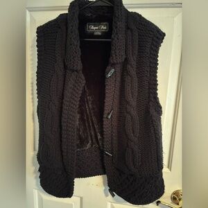 Vintage Regent Park Black Faux Fur Lined Knit Vest